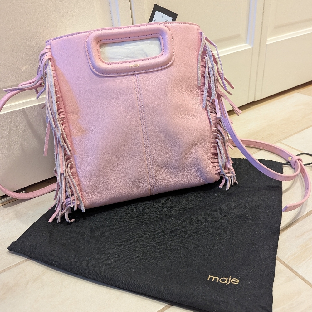 NWT Maje M bag fringe smooth leather rose pink - Picture 5 of 15